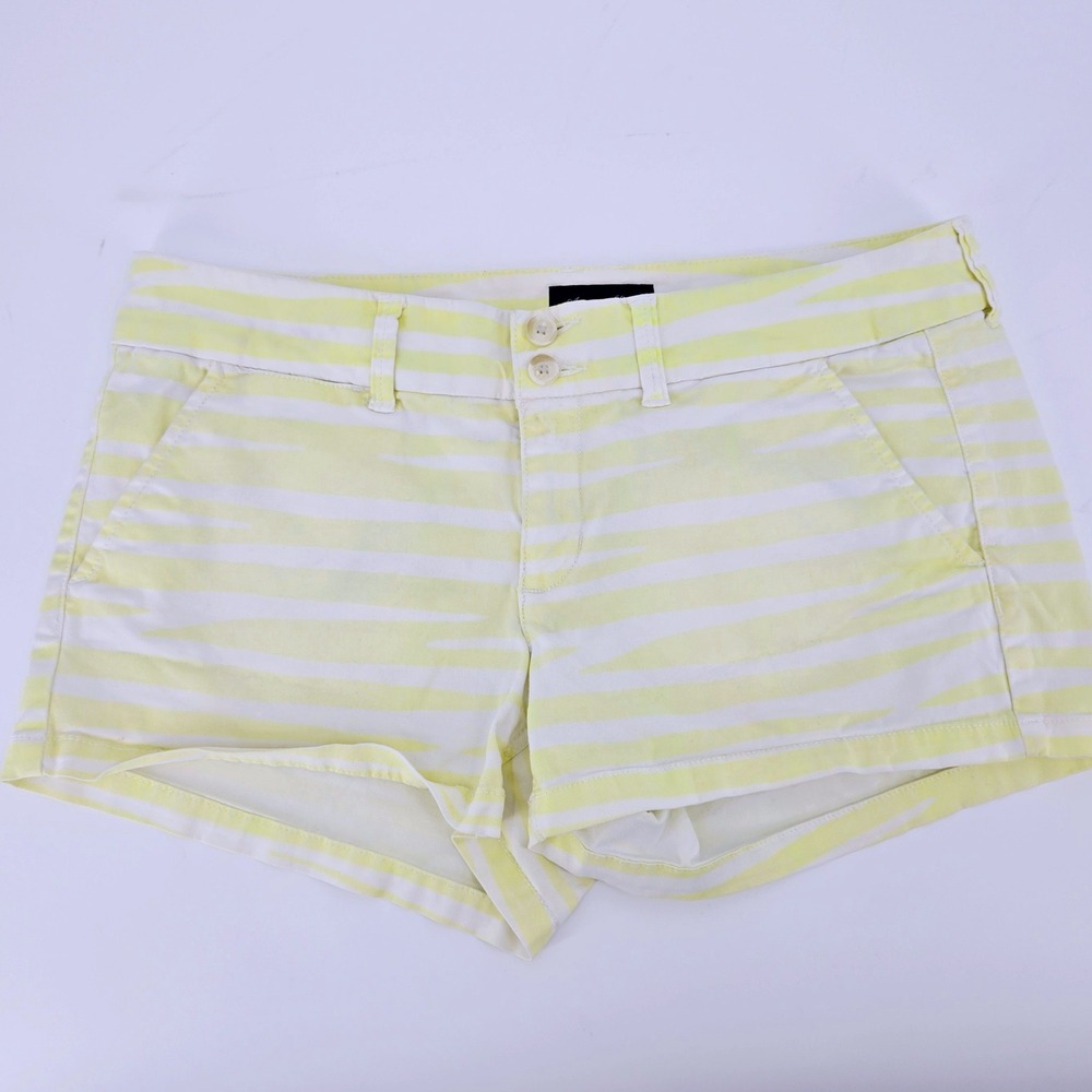 American Eagle Yellow White Striped Low Rise Midi Shorts Size 10